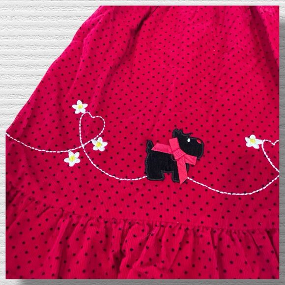 Blueberi Boulevard Scotty Dog Micro Corduroy Swiss Dot Red And Black 24M Dress - Picture 2 of 7